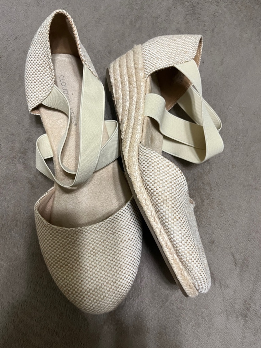 lindsay phillips Cream Woven Espadrille Wedge Flats with Elastic Straps 12w